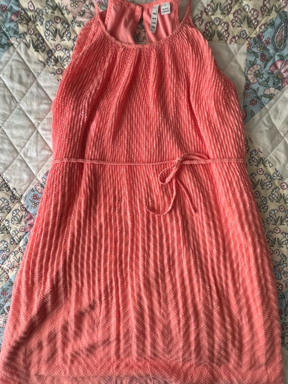 Elle Coral Textured Mini Skirt with Self-Tie Waist